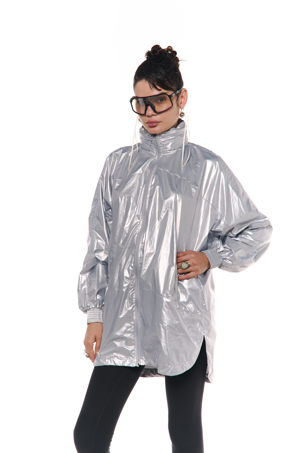 Chaqueta troya metalizada Plateada