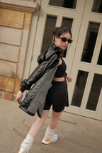 Chaqueta troya negra metalizada