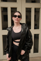 Chaqueta troya negra metalizada