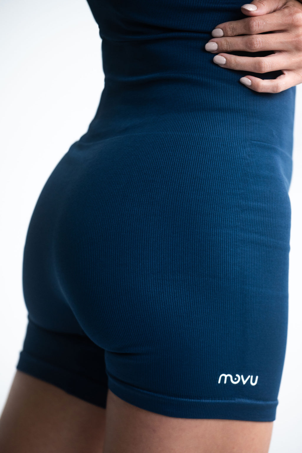 enterizo deportivo corto color azul seamless para mujer