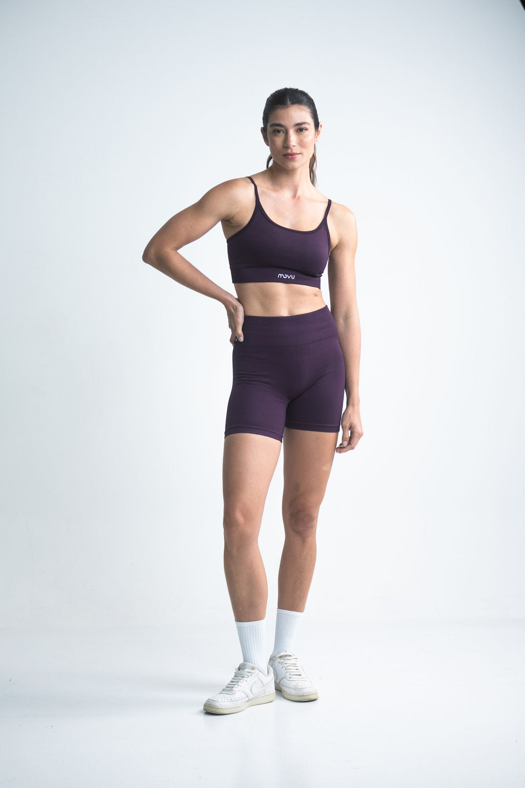 Short deportivo de tiro alto para mujer de tela seamless en color morado