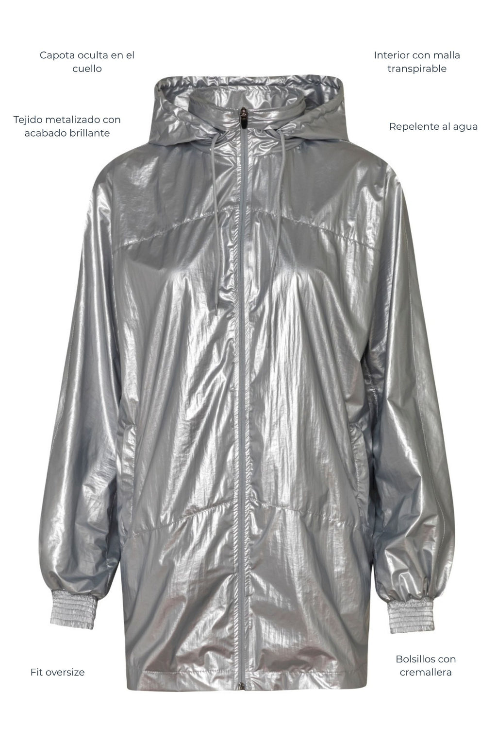 Chaqueta troya metalizada Plateada