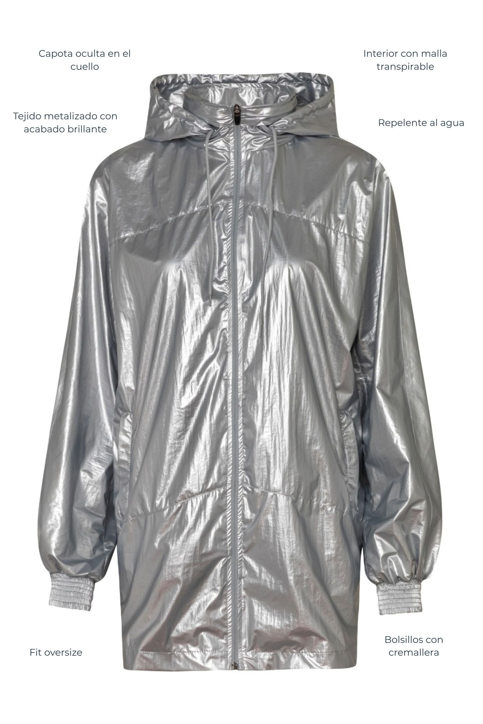 Chaqueta troya metalizada Plateada